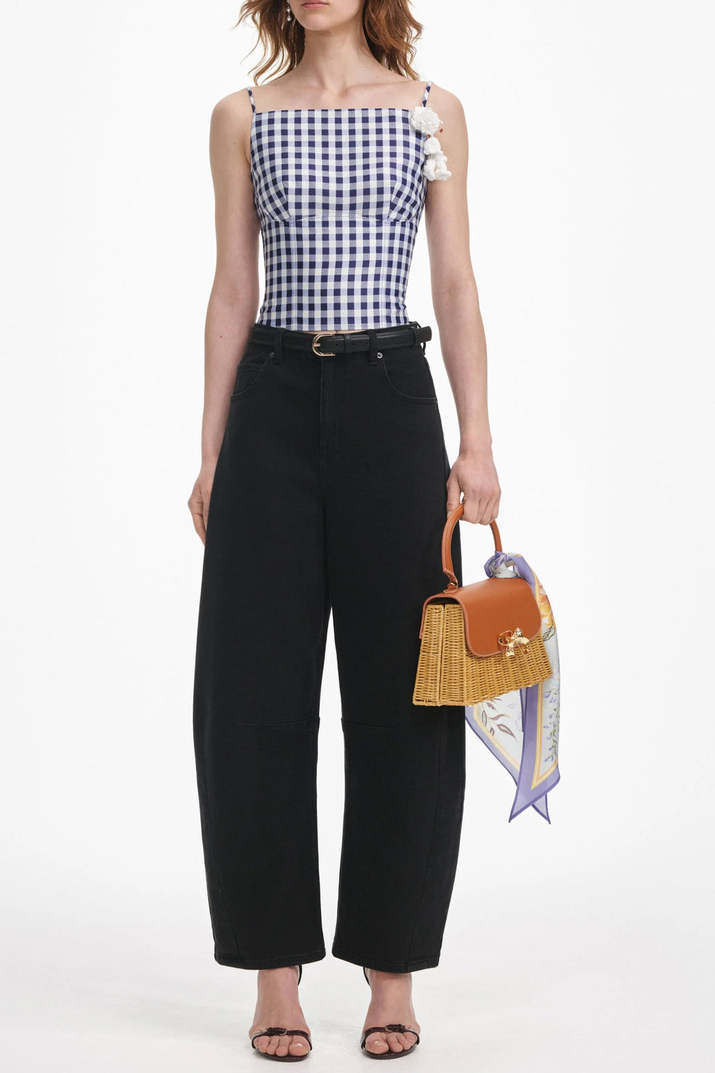 Navy Gingham Taffeta Top