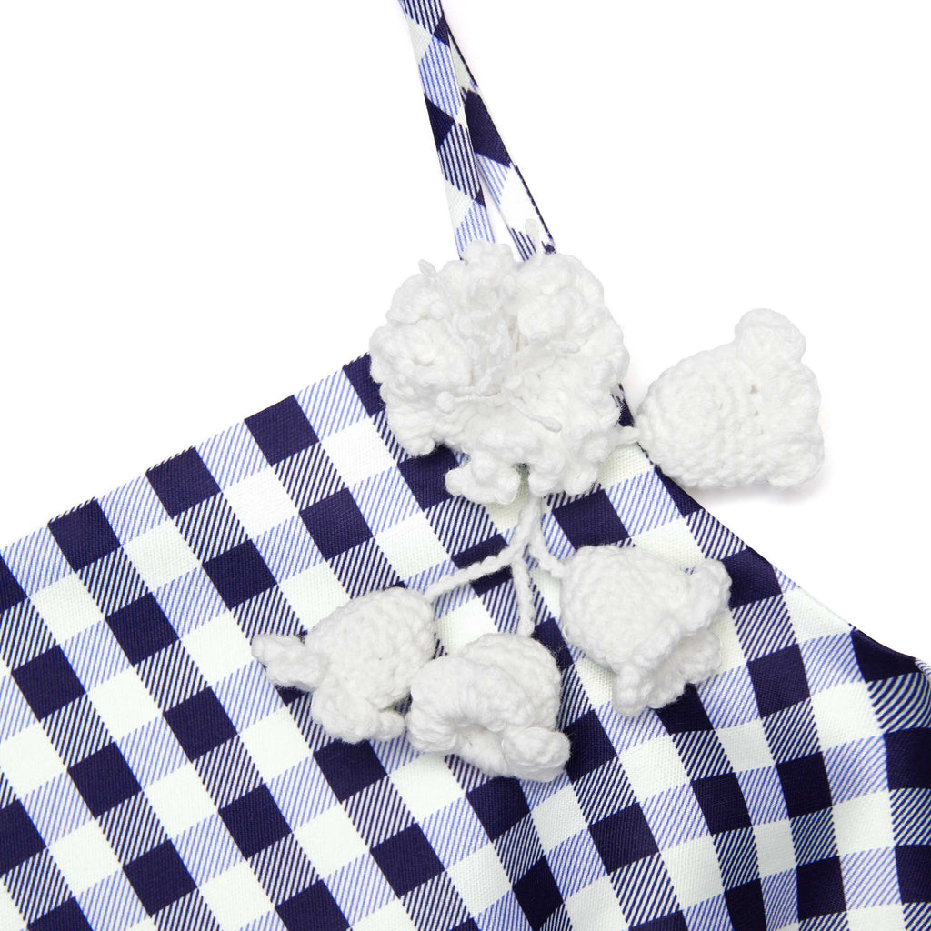 Navy Gingham Taffeta Top