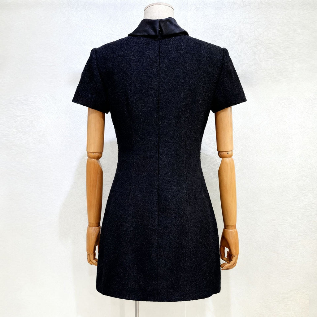 tabitha Boucle Collared tweed Mini Dress in black