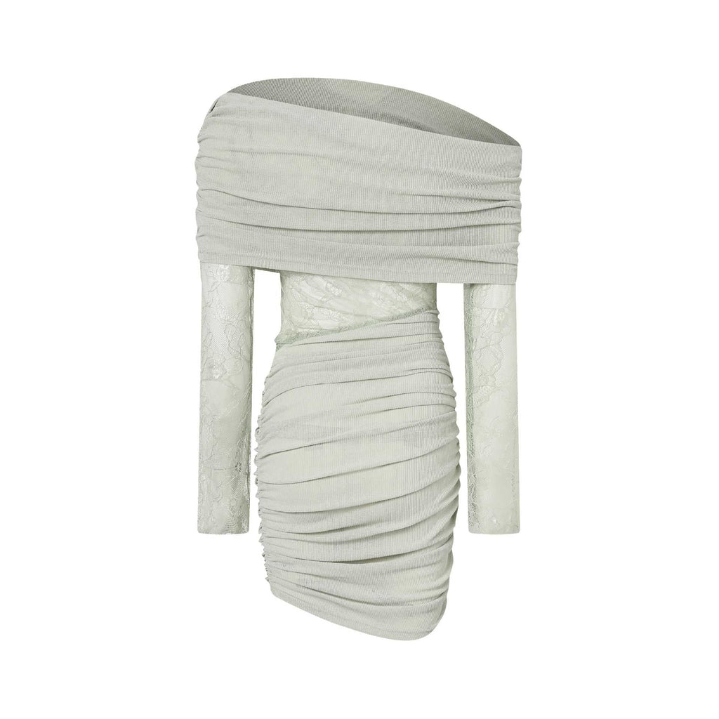 Matcha lace strapless spliced knitted mini dress