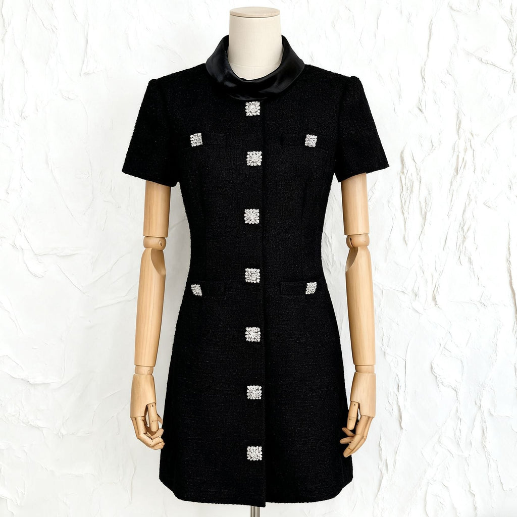 tabitha Boucle Collared tweed Mini Dress in black