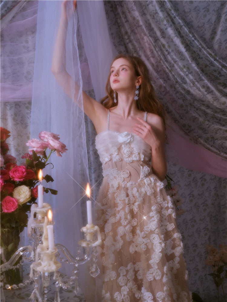 Leah White/Beige Sleeveless  Flower Dress