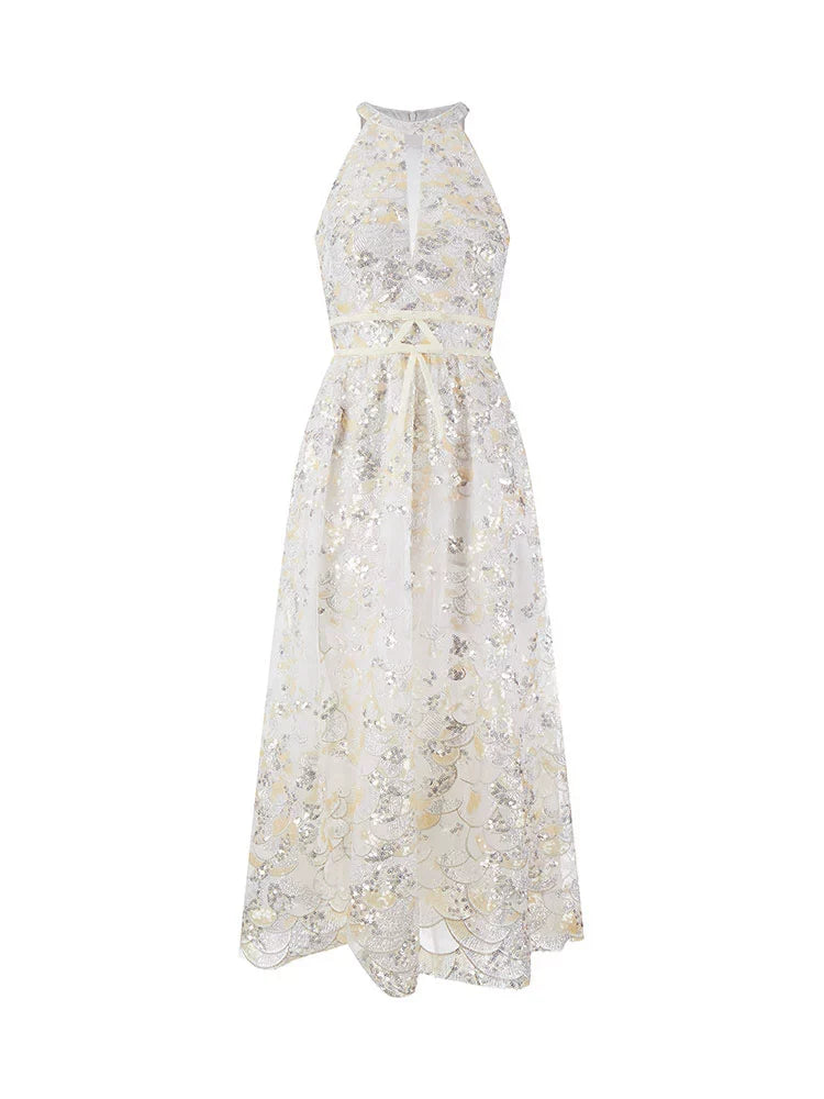 Gold Couture with Floral Embroidery Sequin Banquet Dress