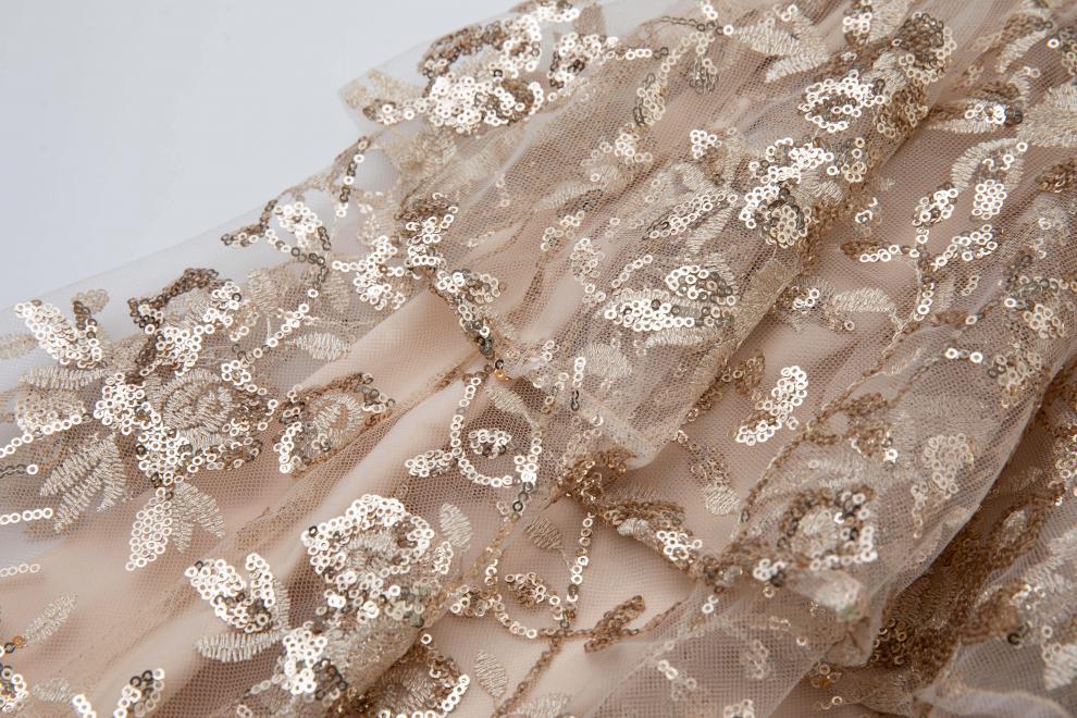 ashley gold rhinestone sequin embroidery layer maxi dress