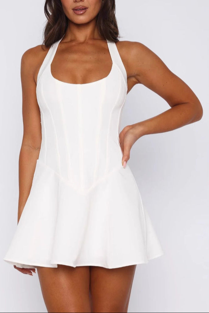 roxanne backless Halter Mini Dress in White