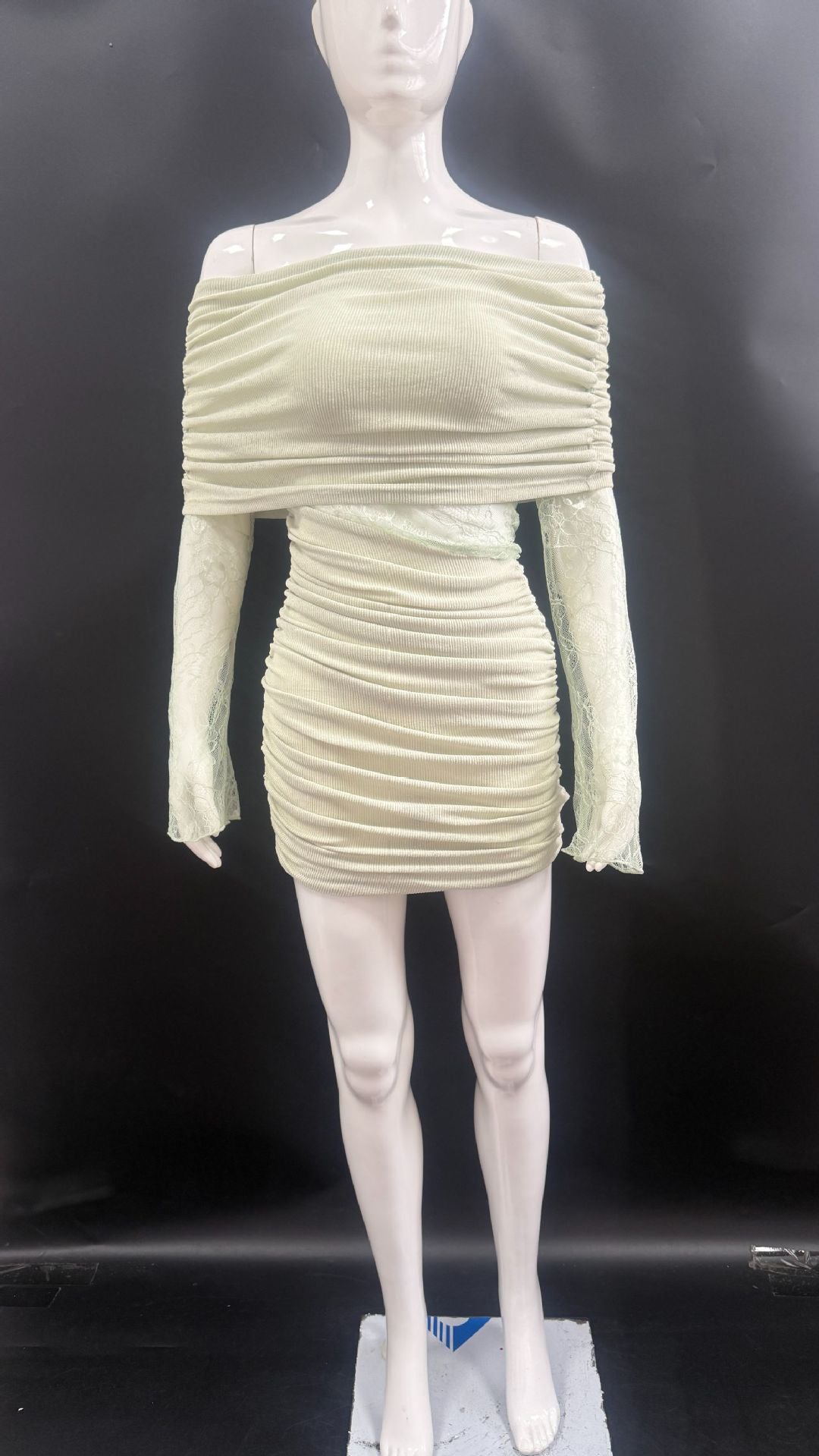 Matcha lace strapless spliced knitted mini dress