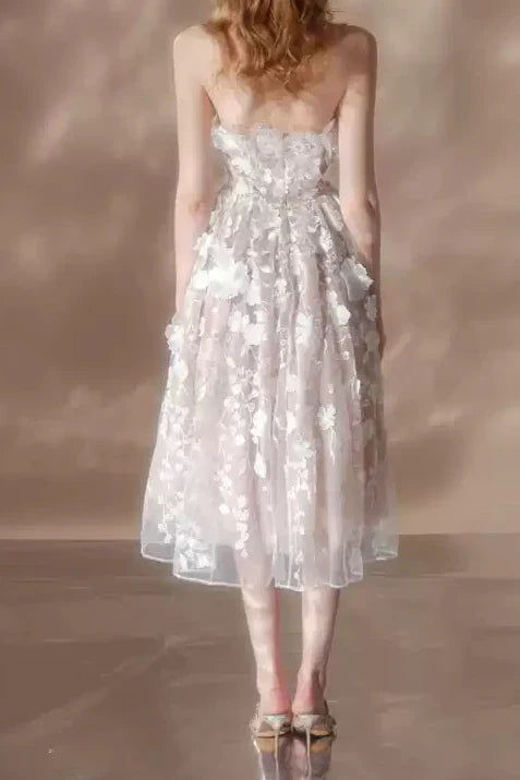 anna crystal floral embroidery midi dress in white