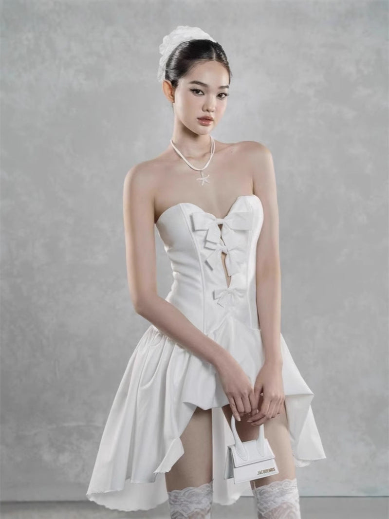samantha bow-tie strapless mini dress in white
