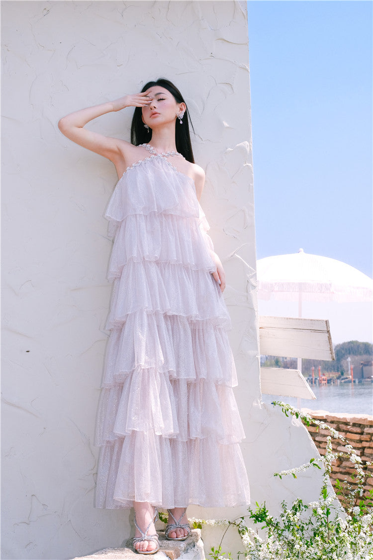 Mera Sleeveless Diamond Chain Cake evening Dress