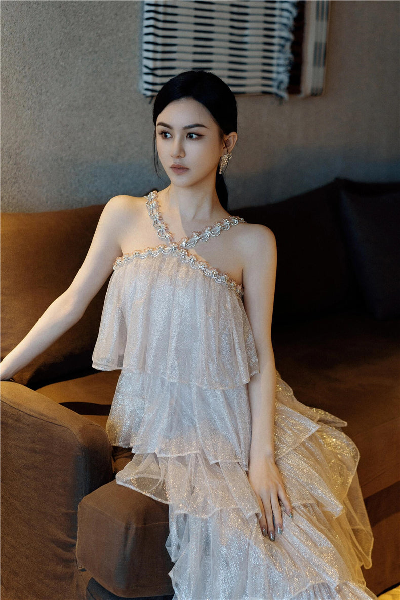 Mera Sleeveless Diamond Chain Cake evening Dress