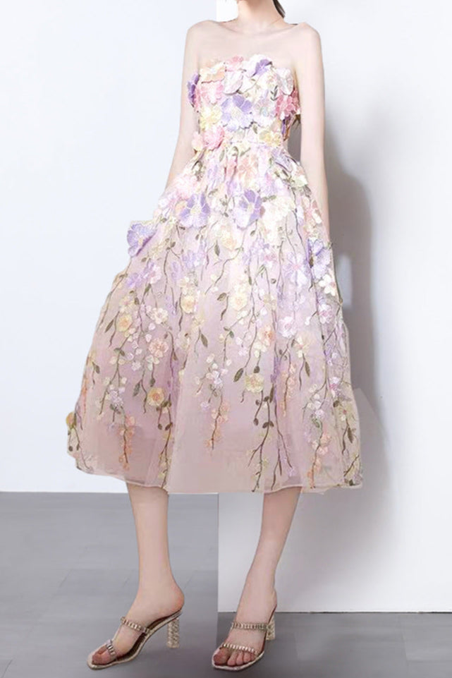 anna floral embroidery midi dress in pastel pink