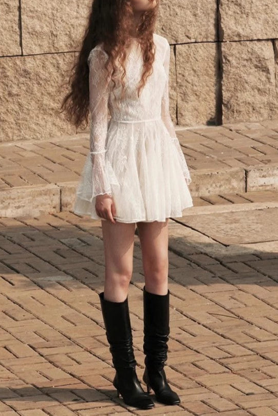 bblythe tulle lace backless mini dress in white