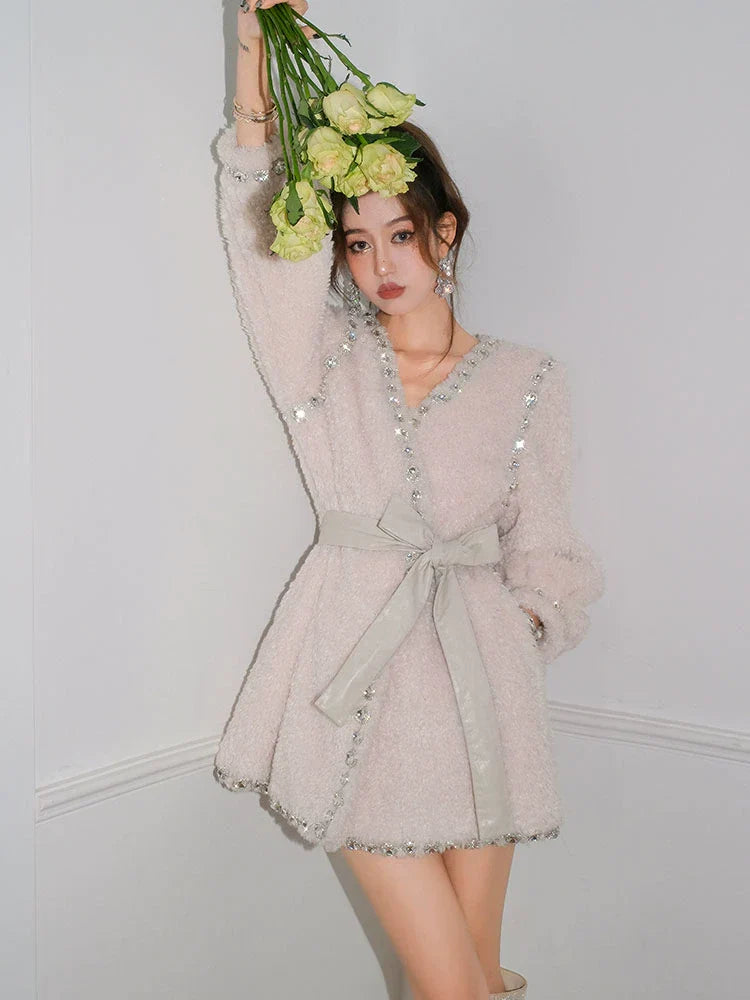 Joy V-Neck Long Sleeve Diamond Stud Coat