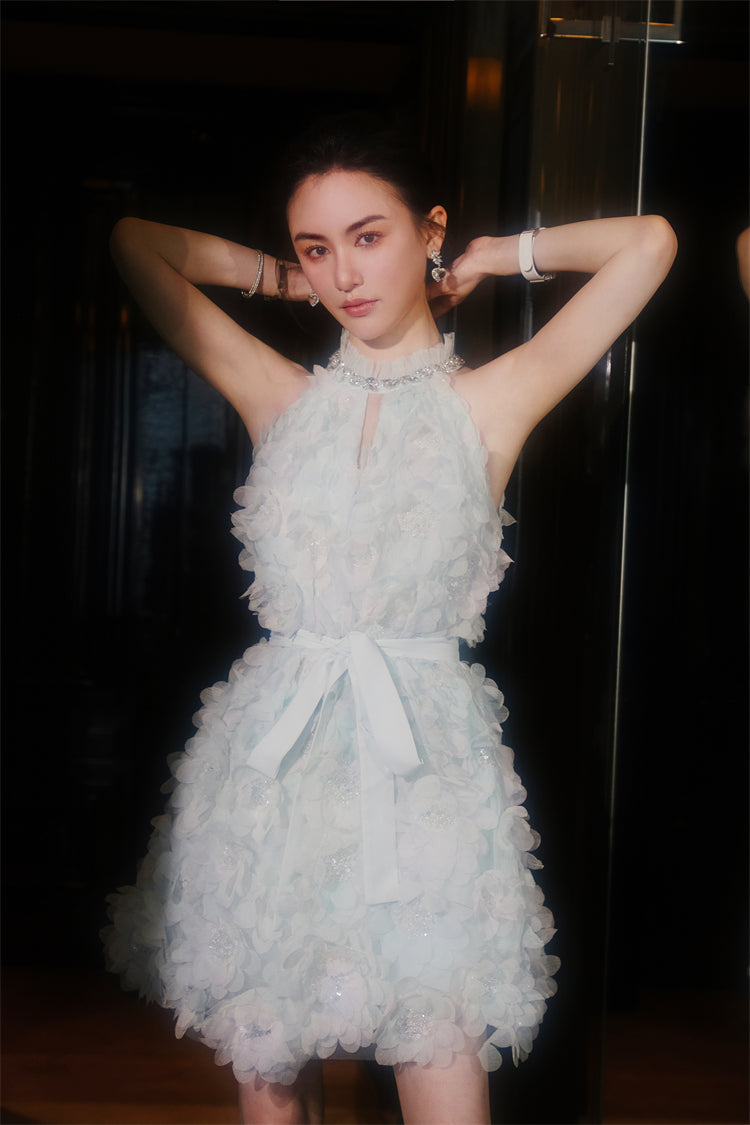 Pastel Green Ribbon Floral wedding guest bridal Dress