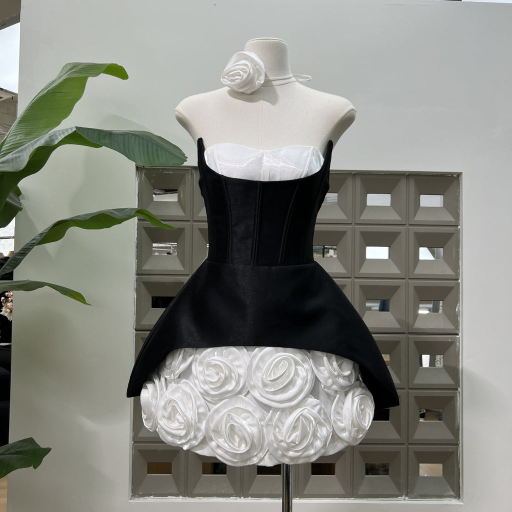 Rose Flower Ruffled Floral mini dress in Red