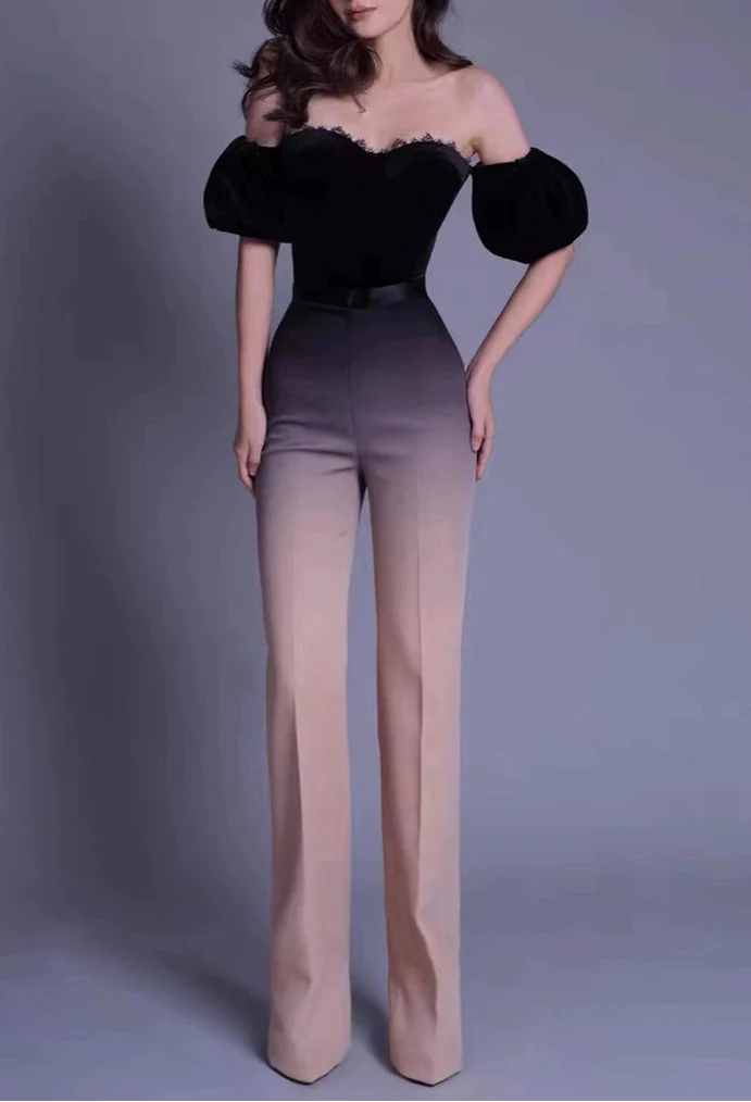 velvet tube top high waist trousers suit