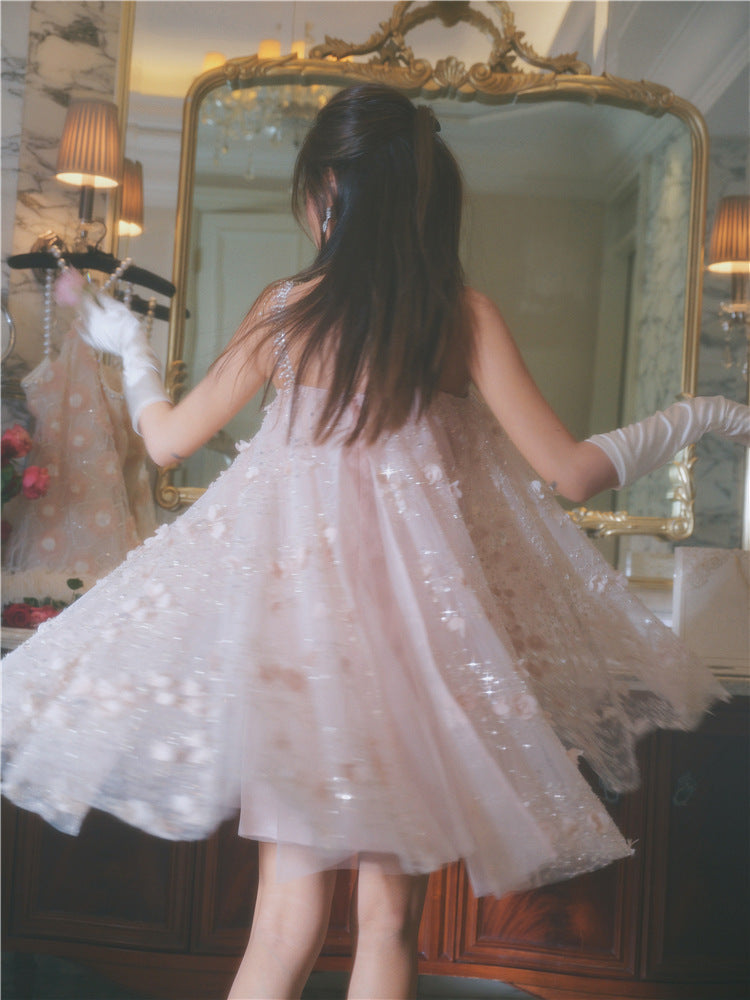 Zola Pink Flower Embroidered Loose doll Party Dress