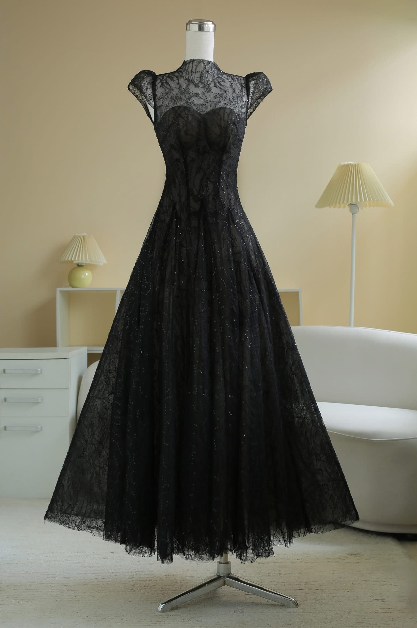 lace sequin A line midi dress