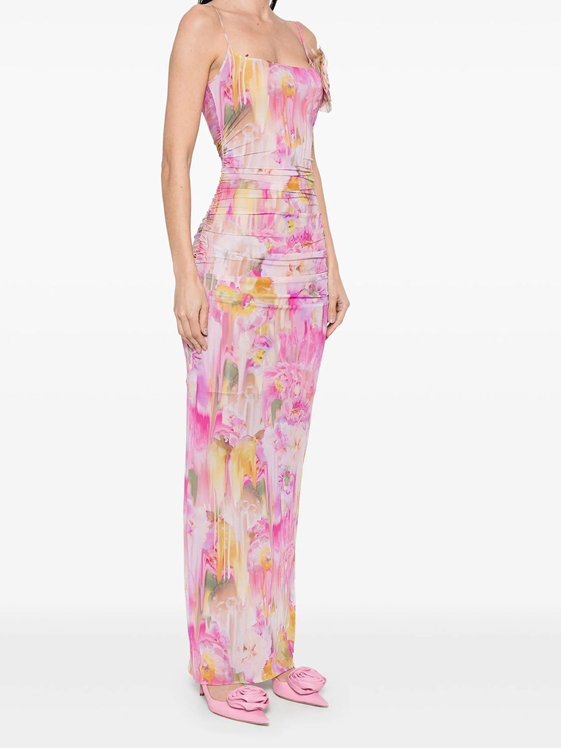 molly Floral Appliqué Print Maxi Dress in pink
