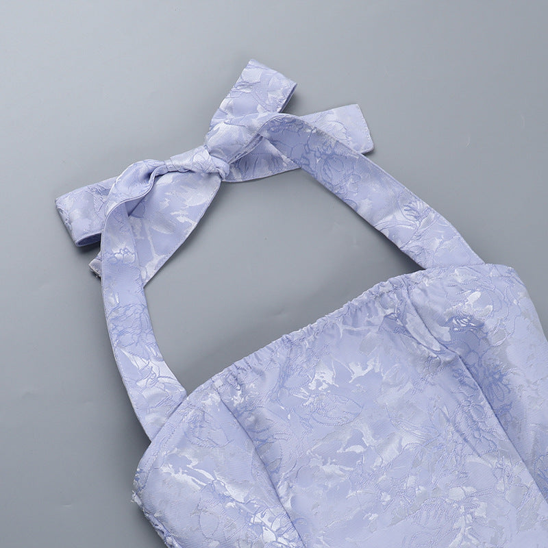 deborah Halterneck Floral Flare Mini Dress in blue