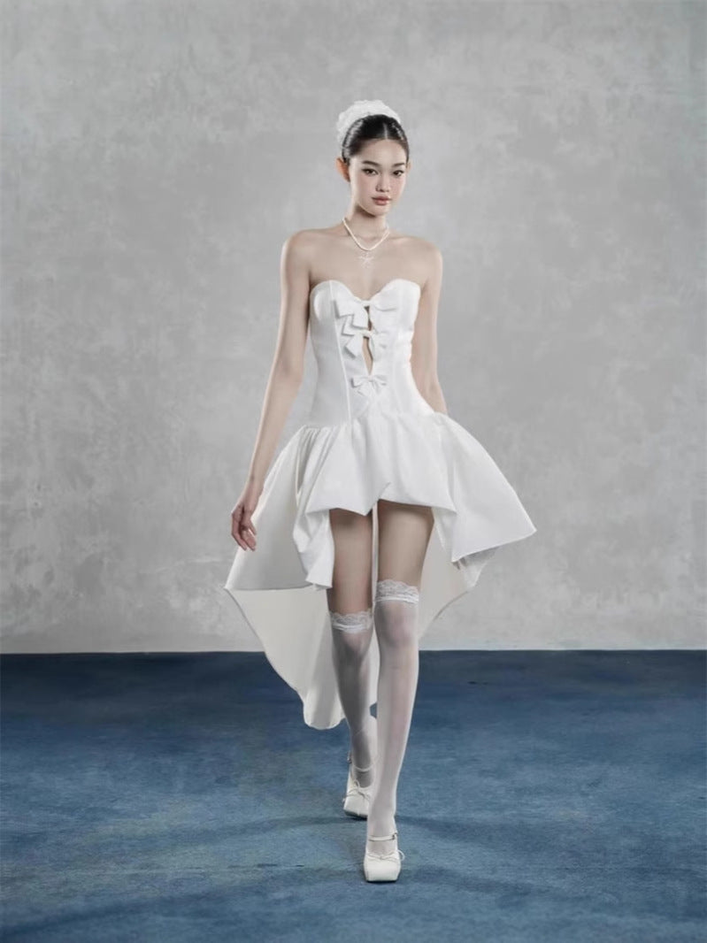 samantha bow-tie strapless mini dress in white