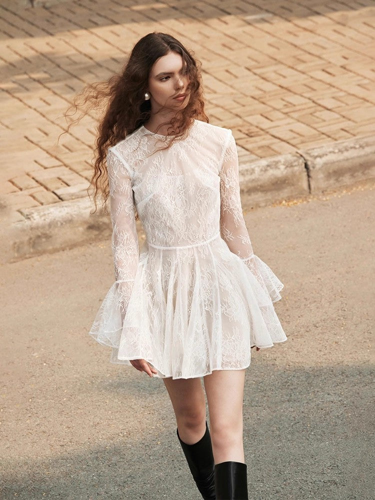 bblythe tulle lace backless mini dress in white