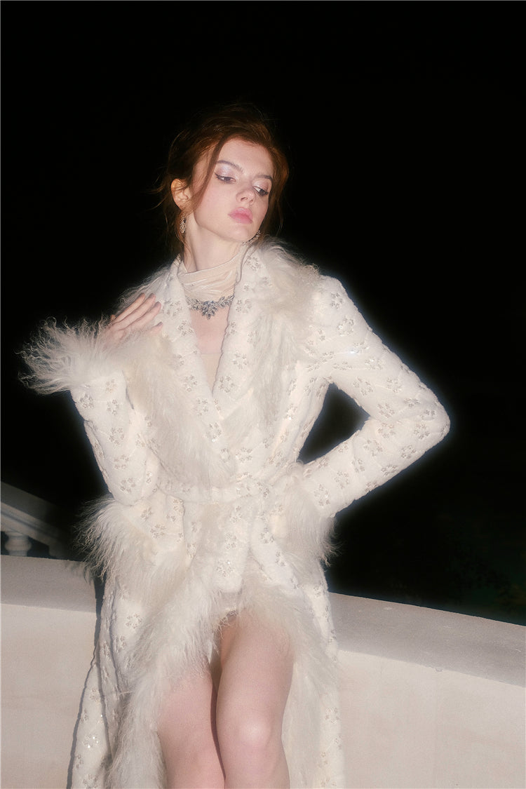 Retro Square Collar Plant and Flower Tie Coat