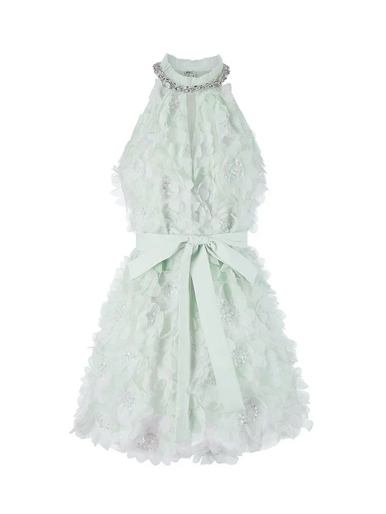 Pastel Green Ribbon Floral wedding guest bridal Dress