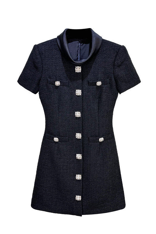 tabitha Boucle Collared tweed Mini Dress in black