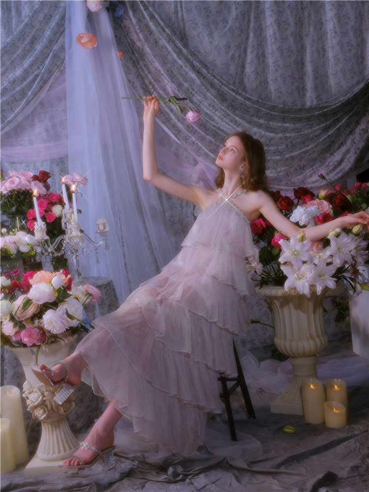 Mera Sleeveless Diamond Chain Cake evening Dress