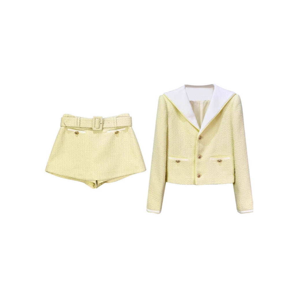 sigrid Boucle Contrast Collar Jacket in Yellow