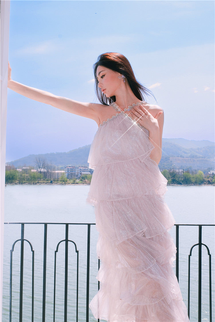 Mera Sleeveless Diamond Chain Cake evening Dress