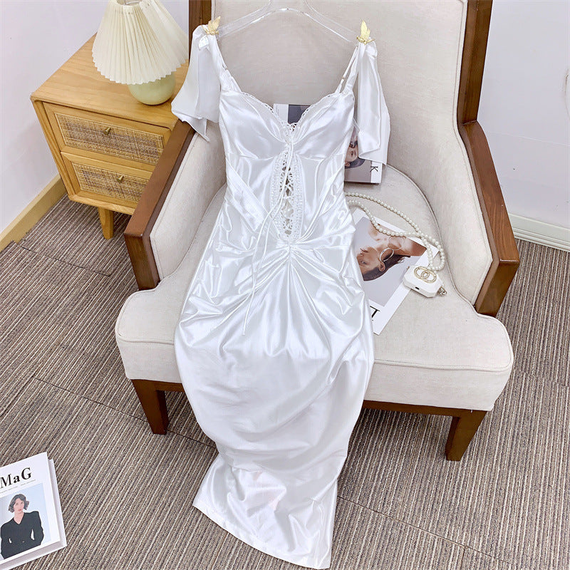 alexandra satin Corset Dress in white