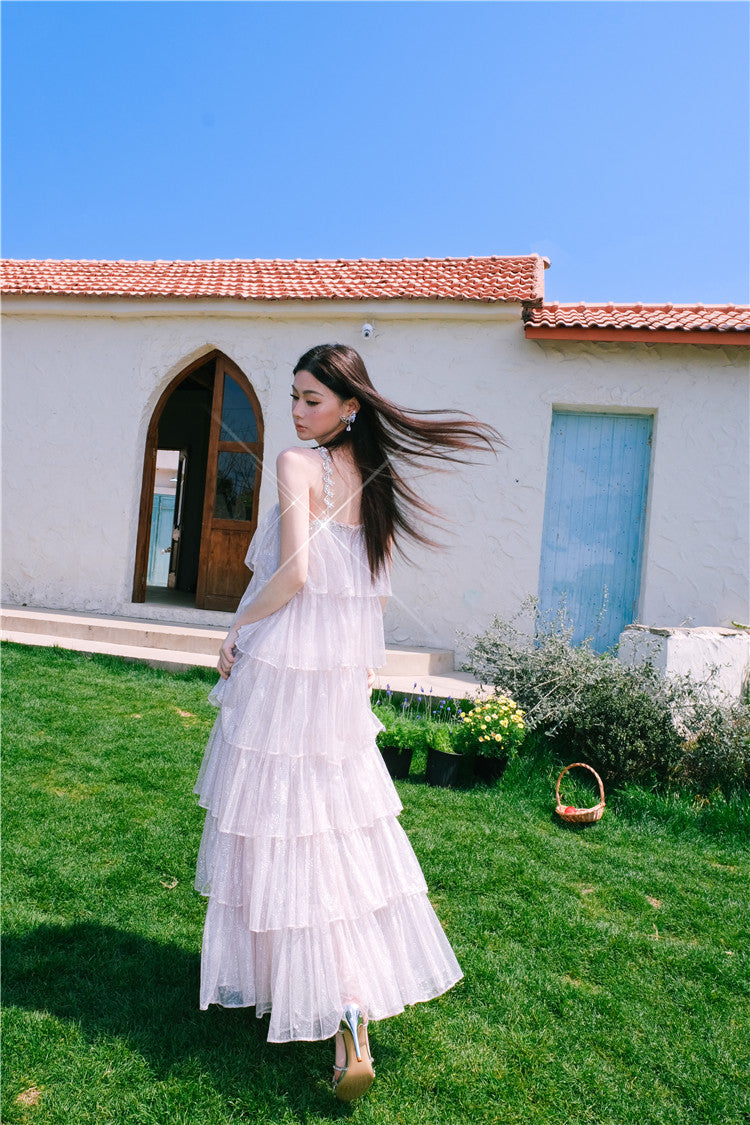 Mera Sleeveless Diamond Chain Cake evening Dress