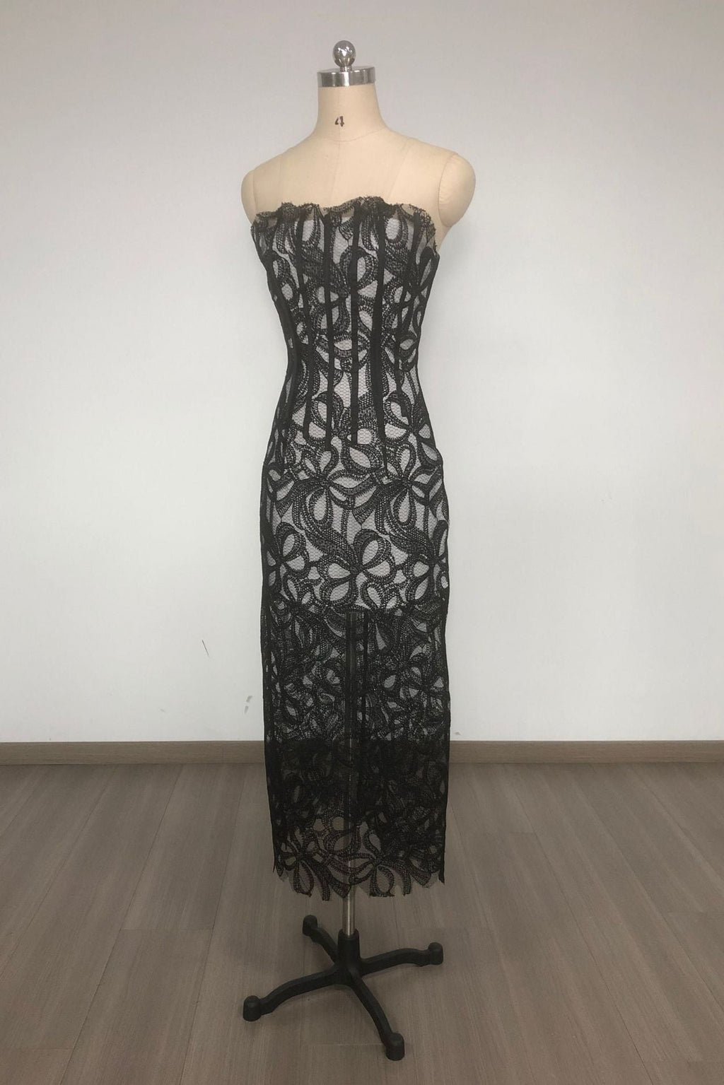 letitia Strapless Flower Embroidered Midi Dress