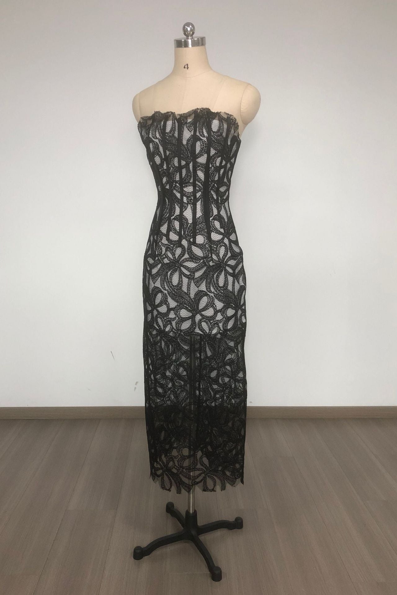 letitia Strapless Flower Embroidered Midi Dress