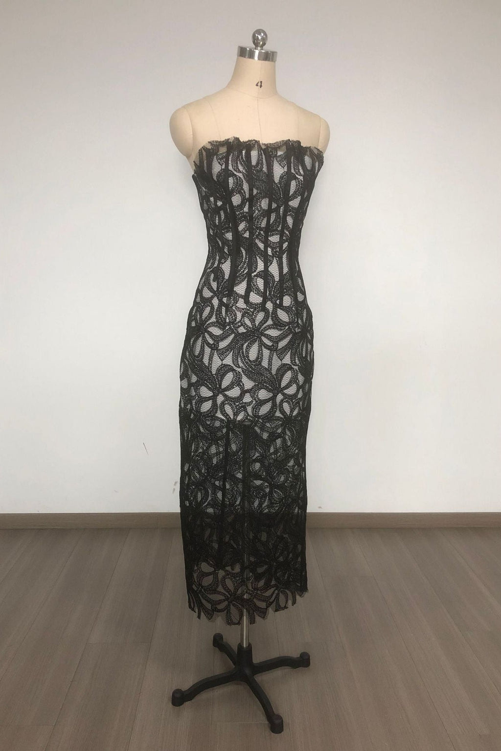 letitia Strapless Flower Embroidered Midi Dress