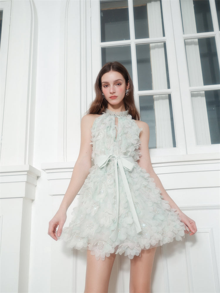 Pastel Green Ribbon Floral wedding guest bridal Dress