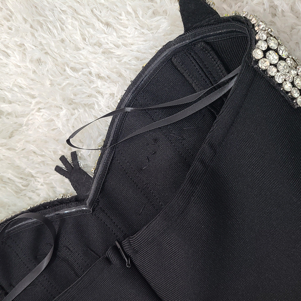 rita Rhinestone Bodycon strapless Bandage mini dress in black