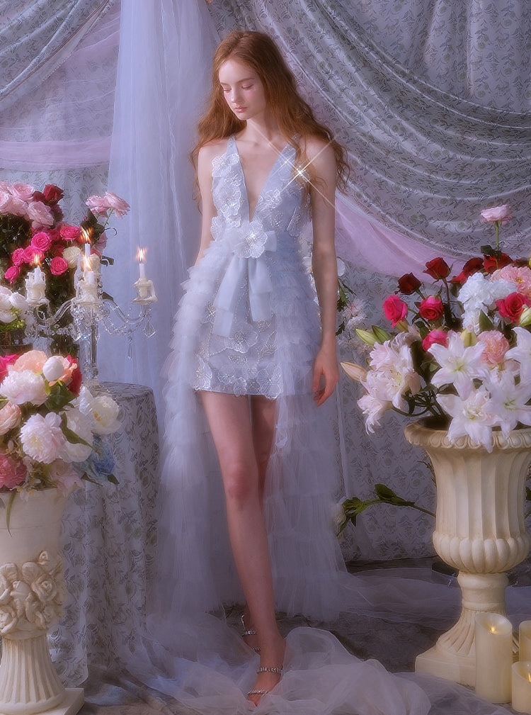 Vivi Light Blue Sleeveless Chiffon Banquet Dress