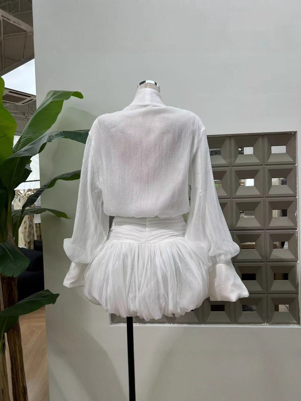 viola white tie-neck bow mini shirt dress