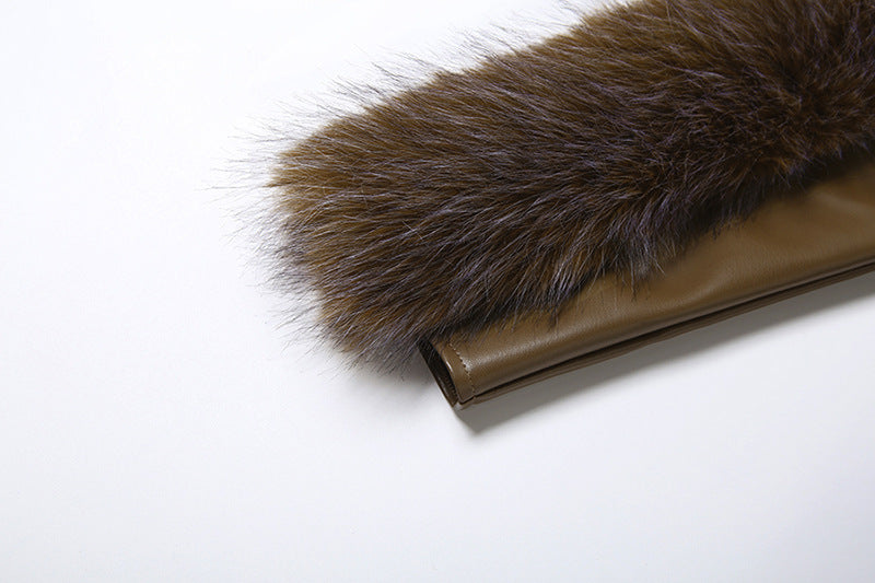 sibyl Leather fur collar asymmetrical mini dress in brown