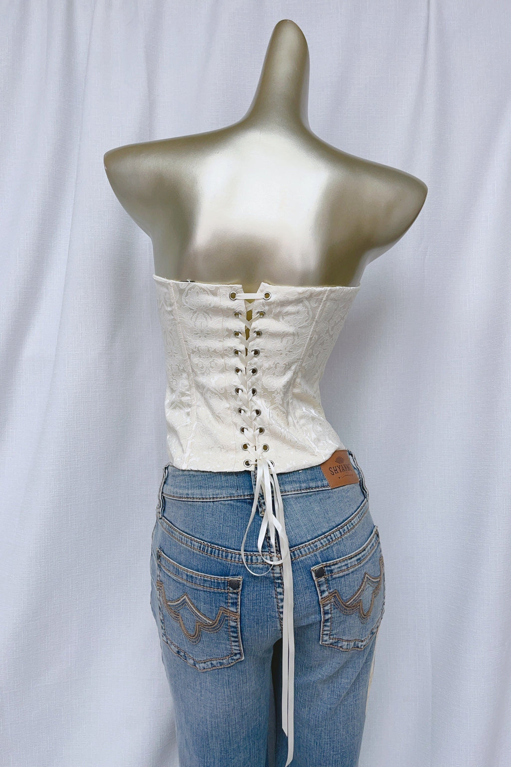 Brocade Satin Strapless Corset Top in white