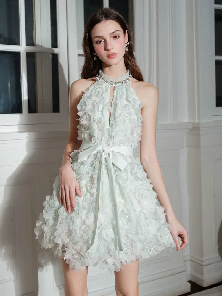 Pastel Green Ribbon Floral wedding guest bridal Dress
