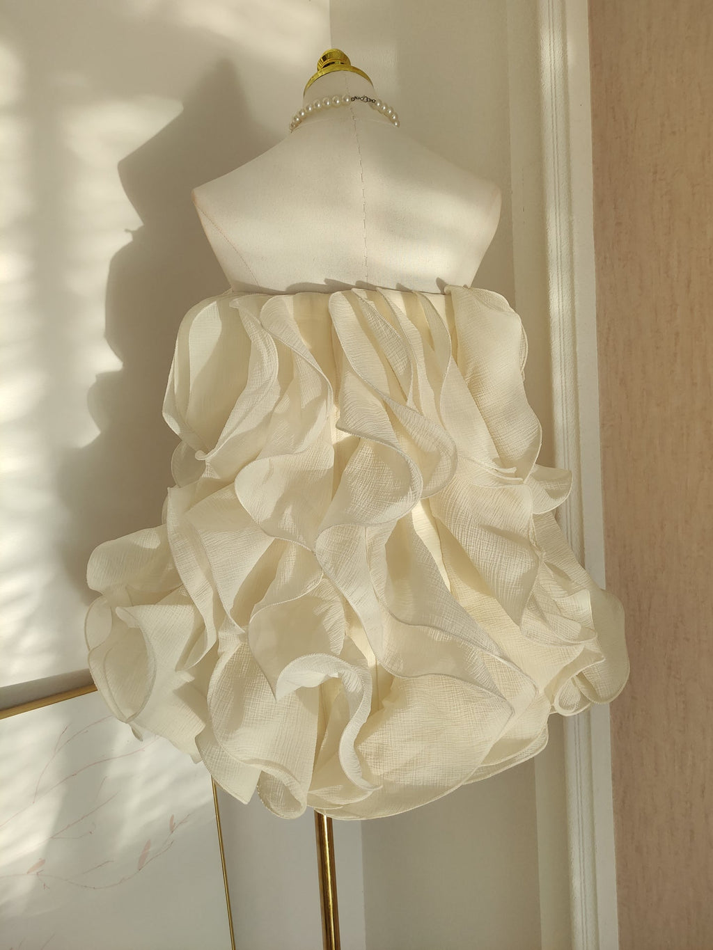 verna Multi-layered 3d pleated mini dress in beige