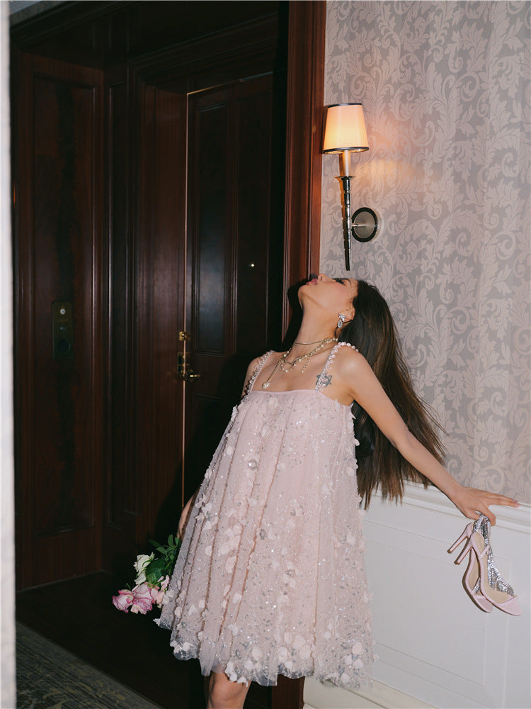 Zola Pink Flower Embroidered Loose doll Party Dress