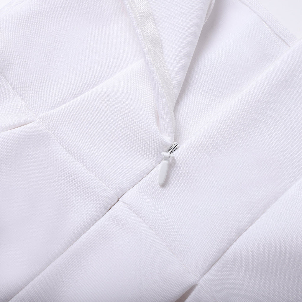 anila square neck crystal embellished mini dress in white