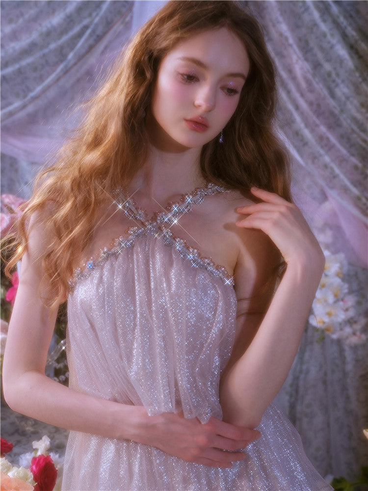 Mera Sleeveless Diamond Chain Cake evening Dress