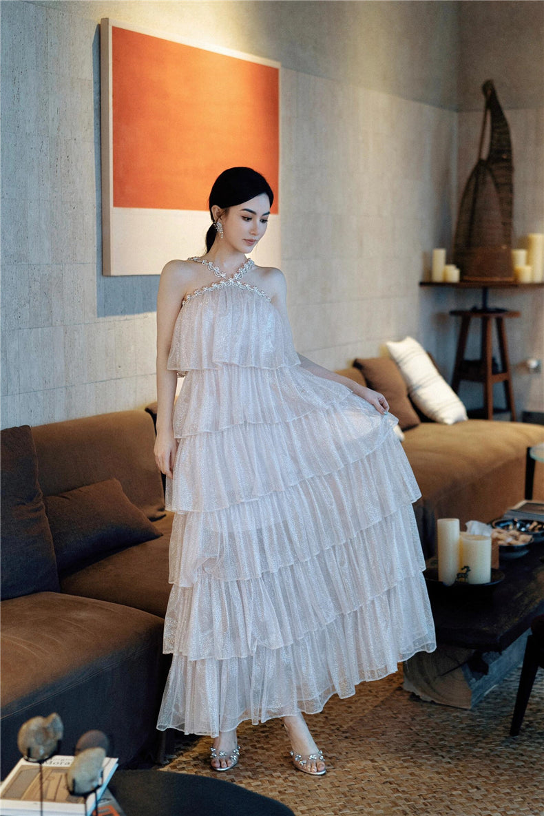 Mera Sleeveless Diamond Chain Cake evening Dress