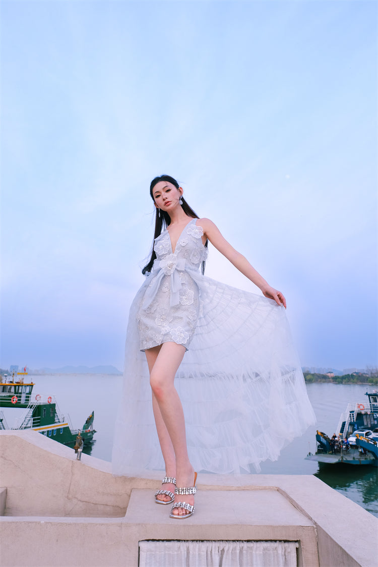 Vivi Light Blue Sleeveless Chiffon Banquet Dress